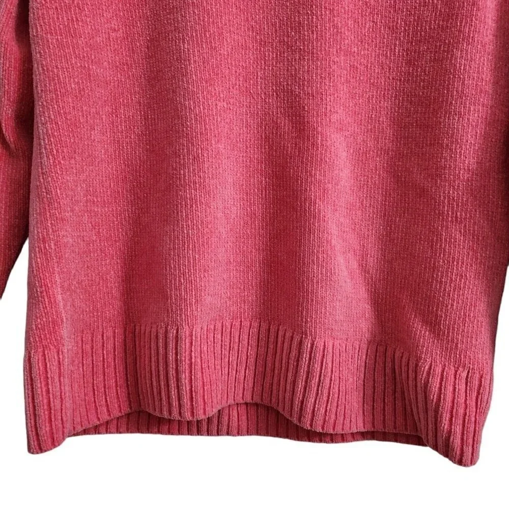 Talbots Chenille Sweater Medium Pink Back Pullover Long Sleeve Crew Neck Cotton - Picture 3 of 11